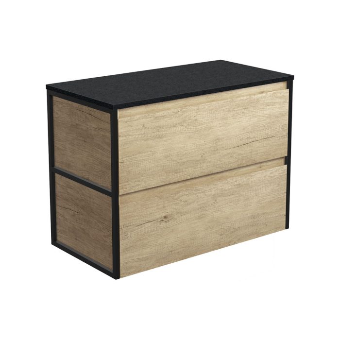 fienza Amato Scandi Oak 900 Wall-Hung Cabinet Matte Black Frames