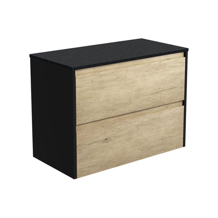 fienza Amato Scandi Oak 900 Wall-Hung Cabinet Satin Black Panels