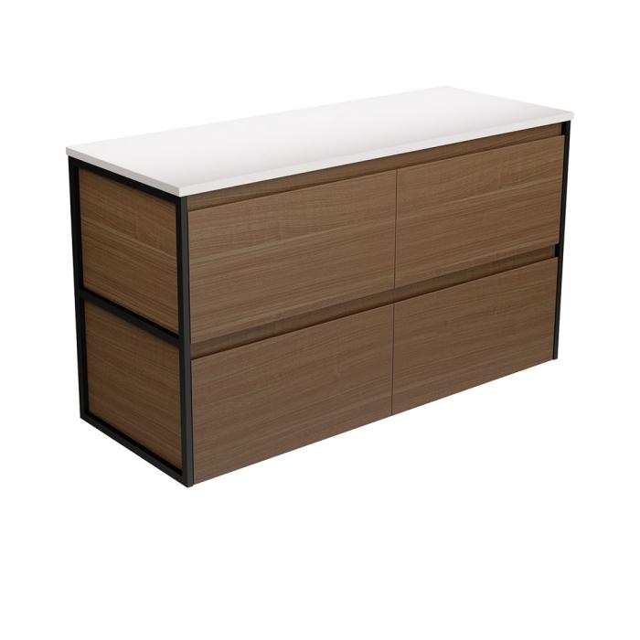 fienza Amato Walnut 1200 Wall Hung Cabinet Matte Black Frames