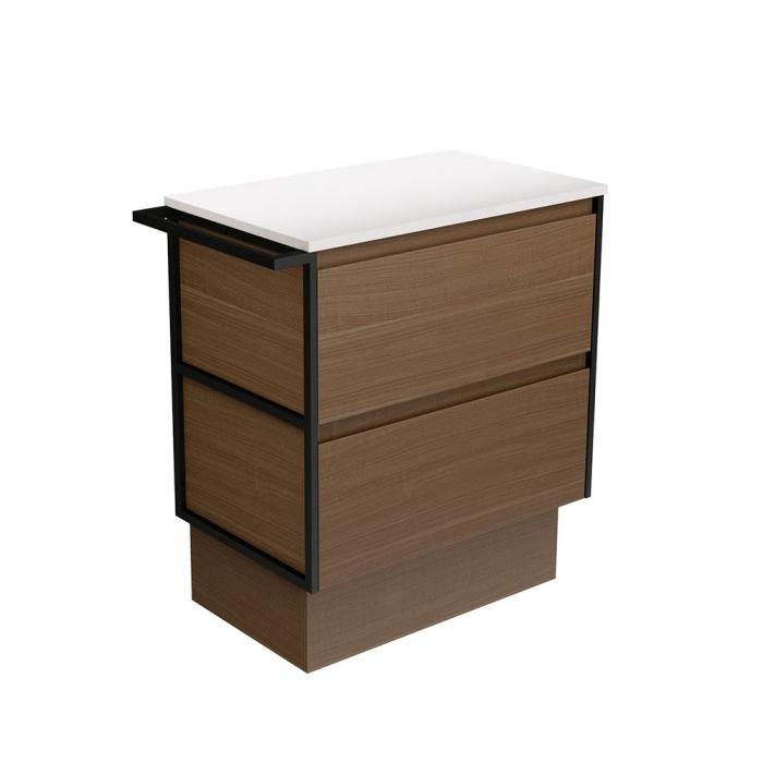 fienza Amato Walnut 750 Cabinet on Kickboard 1 Frame & 1 Towel Rail
