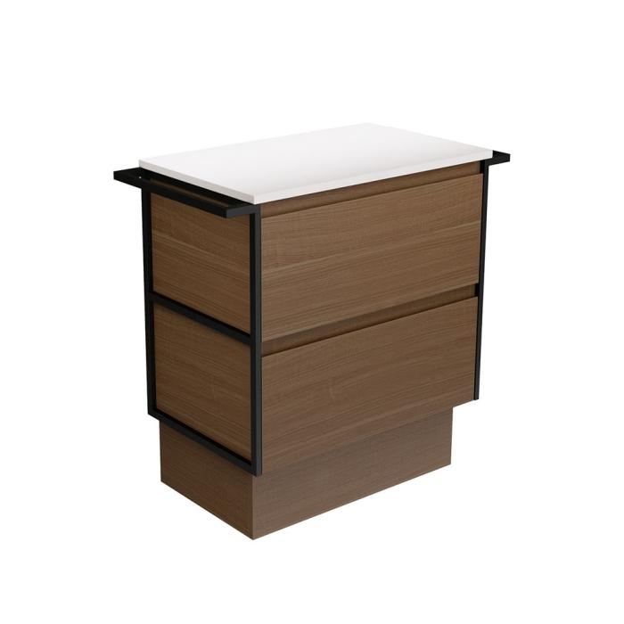 Fienza Amato Walnut 750 Cabinet On Kickboard Matte Black Towel Rails