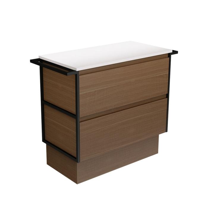 fienza Amato Walnut 900 Cabinet on Kickboard Matte Black Towel Rails