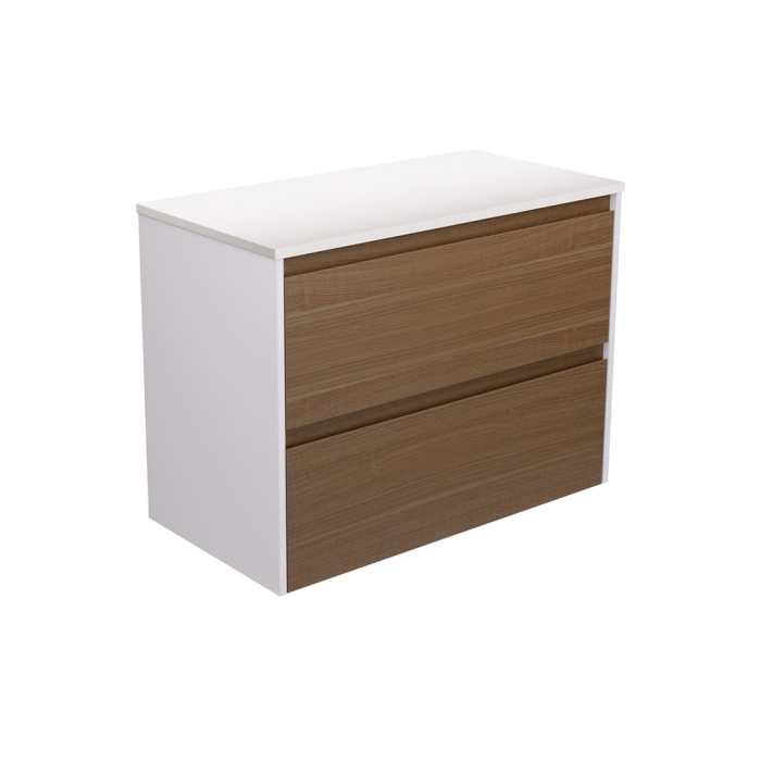 Fienza Amato Walnut 900 Wall Hung Cabinet Satin White Panels