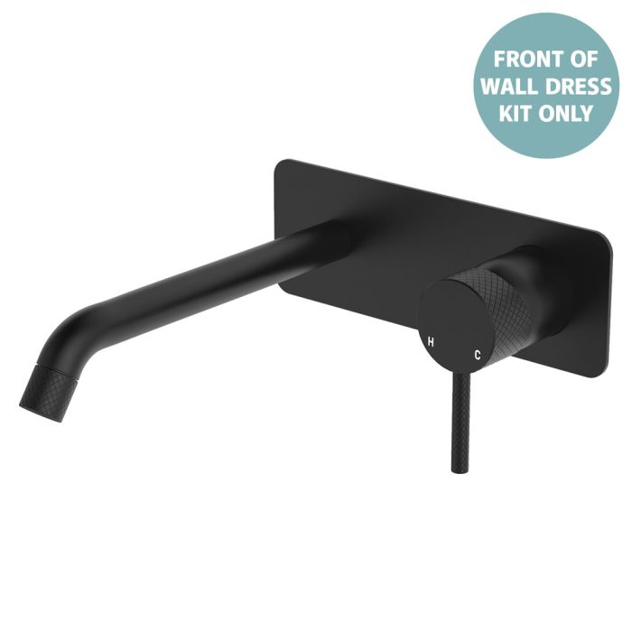 fienza Axle Wall Basin/Bath Mixer Dress Kit Rectangular Plate 200mm Outlet Matte Black