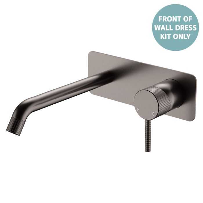 fienza Axle Wall Basin/Bath Mixer Dress Kit Rectangular Plate 200mm Outlet Gun Metal