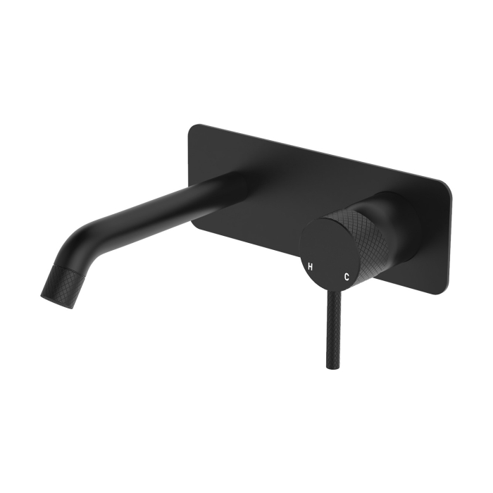 fienza Axle Wall Basin/Bath Mixer Set Rectangular Plate 160mm Outlet Matte Black