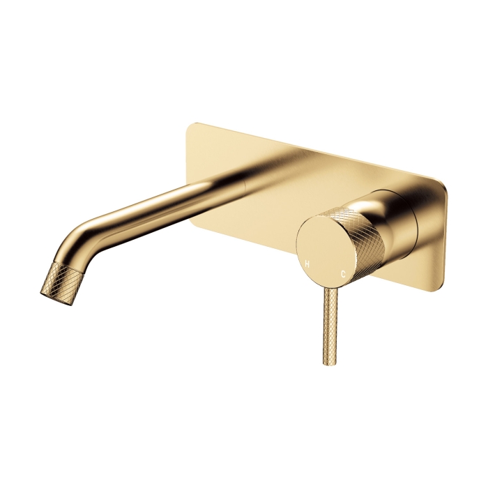 fienza Axle Wall Basin/Bath Mixer Set Rectangular Plate 160mm Outlet Urban Brass