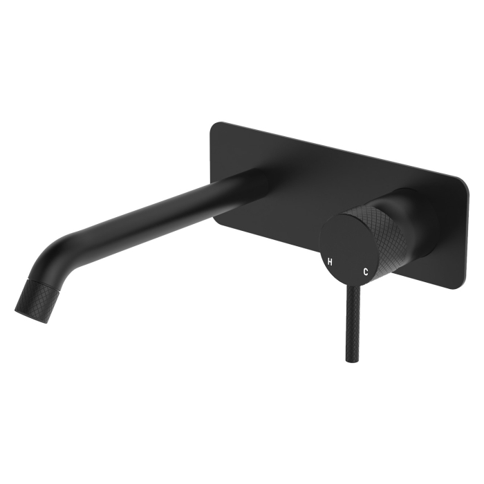 fienza Axle Wall Basin/Bath Mixer Set Rectangular Plate 200mm Outlet Matte Black