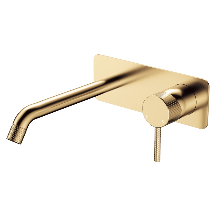 fienza Axle Wall Basin/Bath Mixer Set Rectangular Plate 200mm Outlet Urban Brass