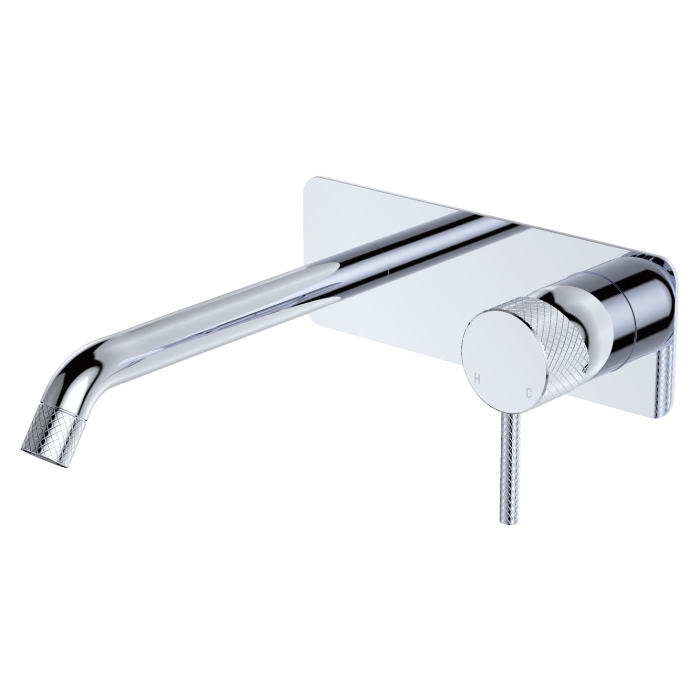 fienza Axle Wall Basin/Bath Mixer Set Rectangular Plate 200mm Outlet Chrome fienza Axle Wall Basin/Bath Mixer Set Rectangular Plate 200mm Outlet Chrome