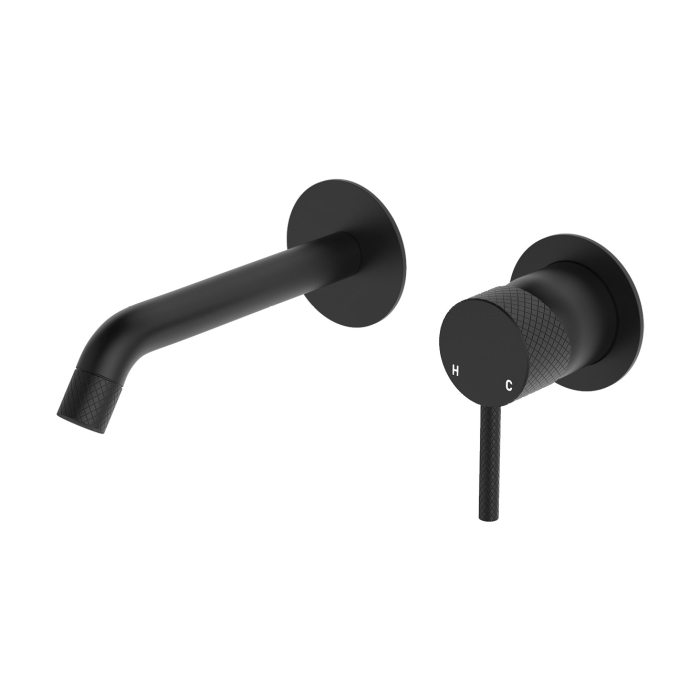 fienza Axle Wall Basin/Bath Mixer Set Round Plates 160mm Outlet Matte Black fienza Axle Wall Basin/Bath Mixer Set Round Plates 160mm Outlet Matte Black