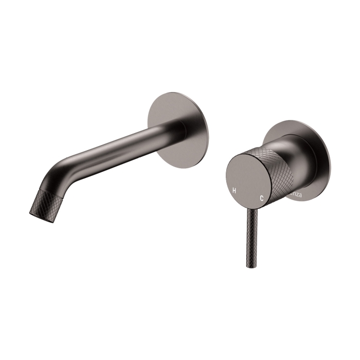 fienza Axle Wall Basin/Bath Mixer Set Round Plates 160mm Outlet Gun Metal fienza Axle Wall Basin/Bath Mixer Set Round Plates 160mm Outlet Gun Metal