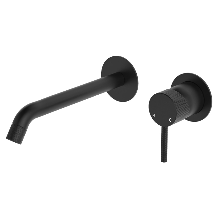 fienza Axle Wall Basin/Bath Mixer Set Round Plates 200mm Outlet Matte Black fienza Axle Wall Basin/Bath Mixer Set Round Plates 200mm Outlet Matte Black