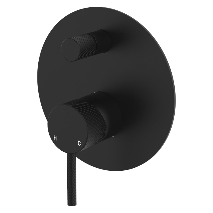 fienza Axle Wall Diverter Mixer Large Round Plate Matte Black fienza Axle Wall Diverter Mixer Large Round Plate Matte Black