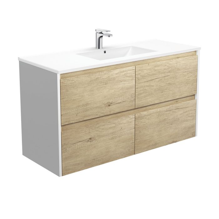 fienza Dolce Amato 1200 Scandi Oak Wall-Hung Vanity Satin White Panels