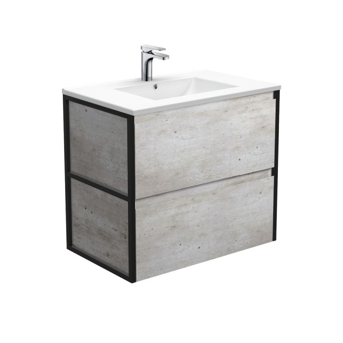 fienza Dolce Amato 750 Industrial Wall-Hung Vanity Matte Black Frames