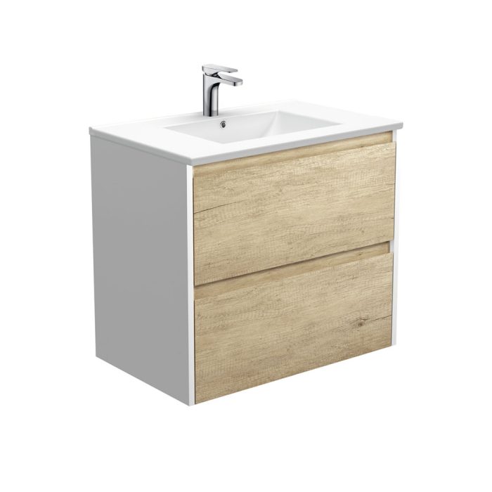 Fienza Dolce Amato 750 Scandi Oak Wall-Hung Vanity Satin White Panels