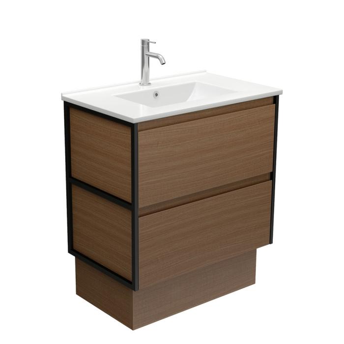 Fienza Dolce Amato 750 Walnut Vanity On Kick Matte Black Frames
