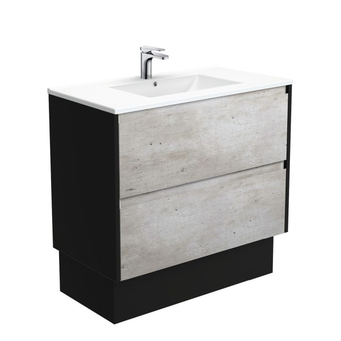 Fienza Dolce Amato 900 Industrial Vanity On Kick Satin Black Panels