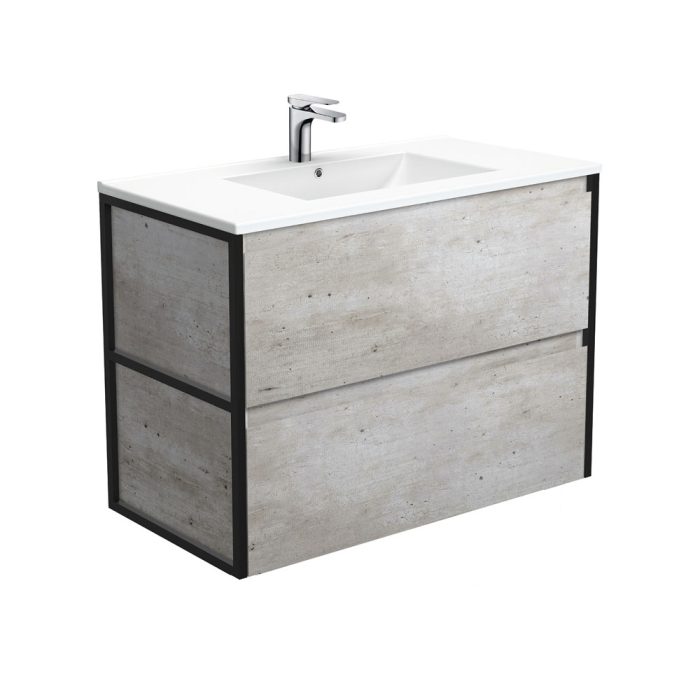 Fienza Dolce Amato 900 Industrial Wall-Hung Vanity Matte Black Frames
