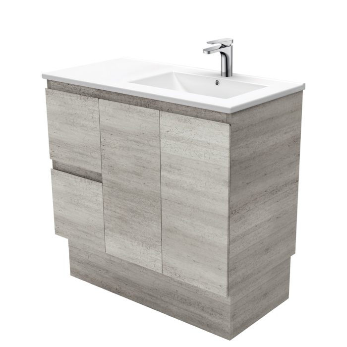 fienza Dolce Edge Industrial 900 Offset Vanity on Kickboard Right Basin