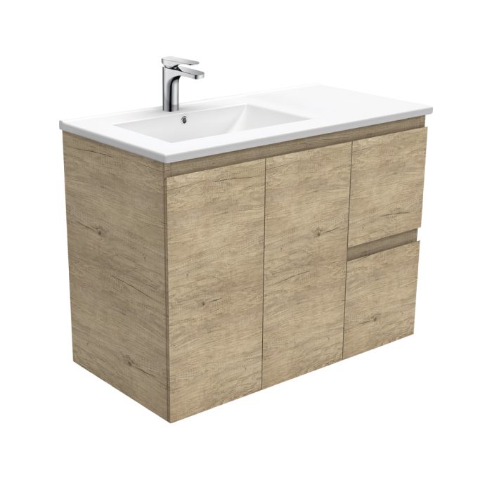 fienza Dolce Edge Scandi Oak 900 Offset Wall-Hung Vanity Left Basin