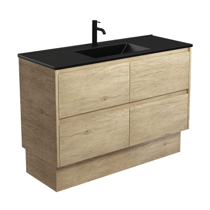 Fienza Dolce Matte Black Amato 1200 Scandi Oak Vanity On Kick