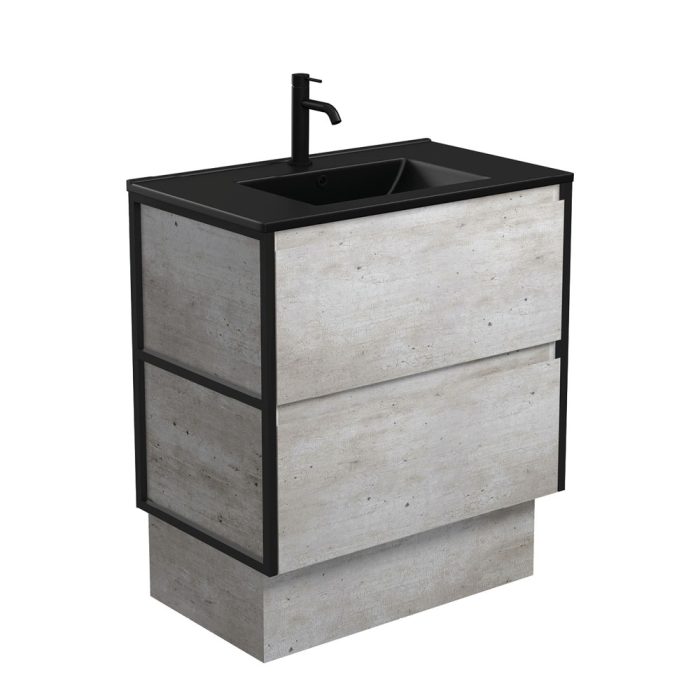 fienza Dolce Matte Black Amato 750 Industrial Vanity On Kick Matte Black Frames
