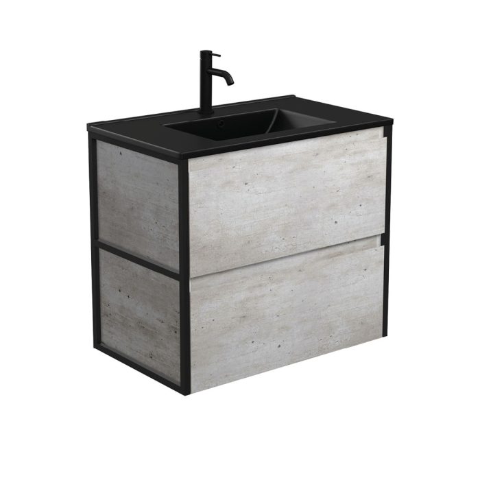 fienza Dolce Matte Black Amato 750 Industrial Wall-Hung Vanity Matte Black Frames