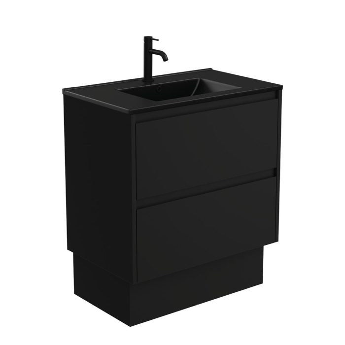 Fienza Dolce Matte Black Amato 750 Satin Black Vanity On Kick