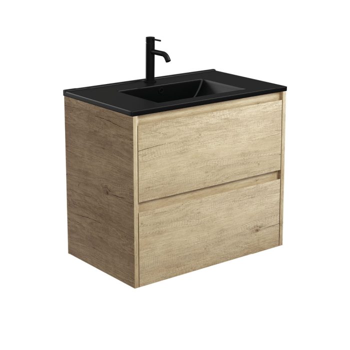 Fienza Dolce Matte Black Amato 750 Scandi Oak Wall-Hung Vanity