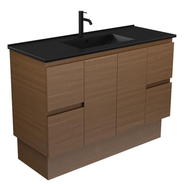 fienza DOLCE Matte Black Edge Walnut 1200 Vanity on Kick