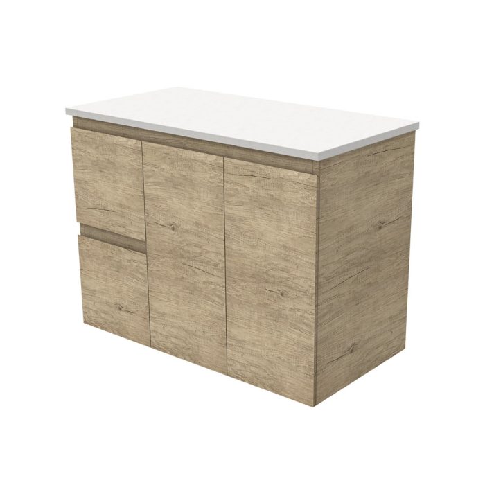 fienza Edge Scandi Oak 900 Wall-Hung Cabinet Left Hand Drawers