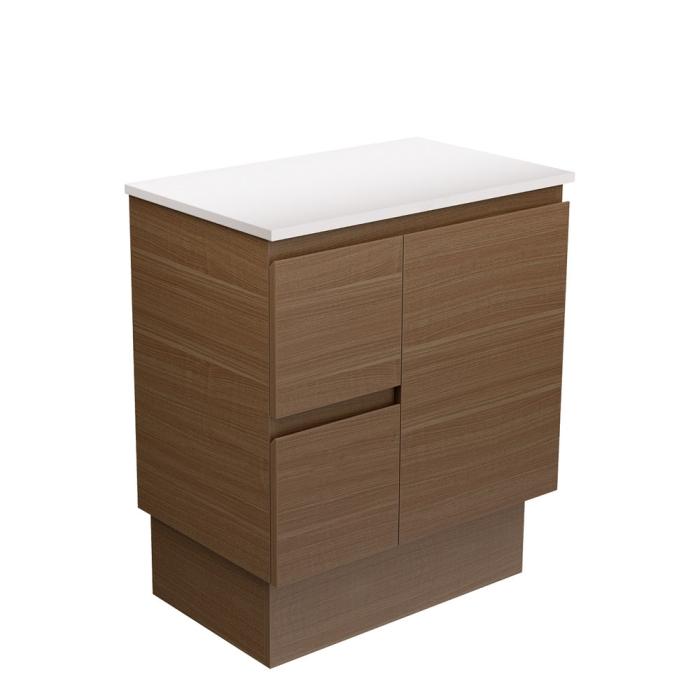 fienza Edge Walnut 750 Cabinet on Kickboard Left Hand Drawers