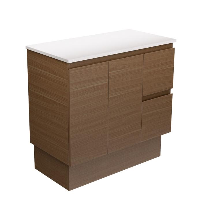 fienza Edge Walnut 900 Cabinet on Kickboard Right Hand Drawers