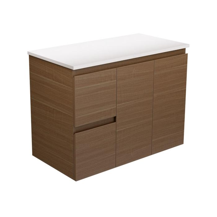 fienza Edge Walnut 900 Wall-Hung Cabinet Left Hand Drawers