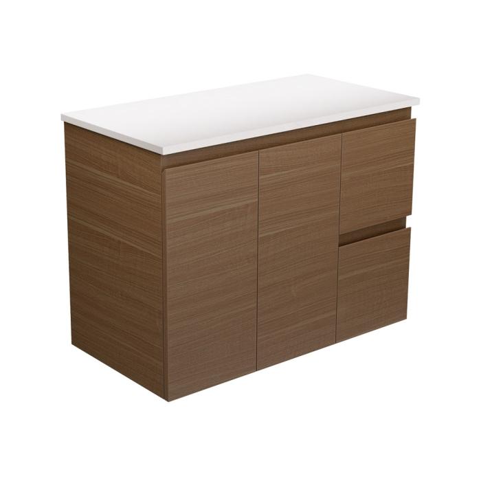 fienza Edge Walnut 900 Wall-Hung Cabinet Right Hand Drawers