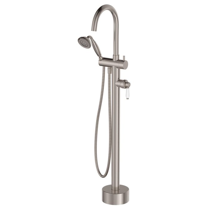 fienza Eleanor Floor Mixer & Shower Brushed Nickel / Ceramic
