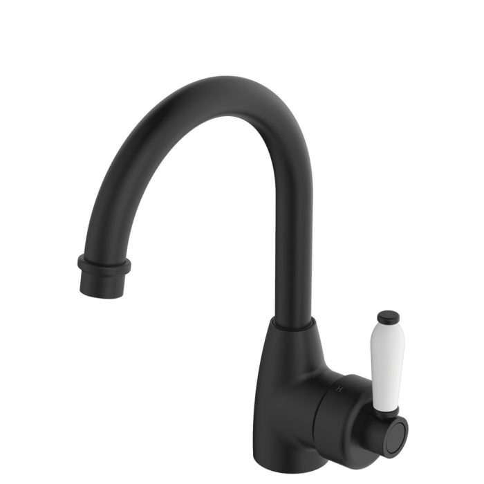 fienza Eleanor Gooseneck Basin Mixer Matte Black / Ceramic