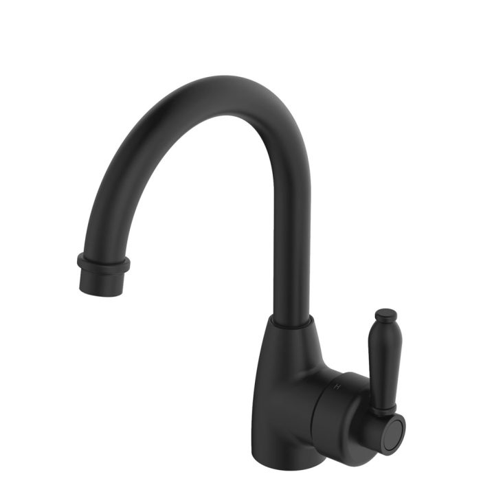 fienza Eleanor Gooseneck Basin Mixer Matte Black / Matte Black