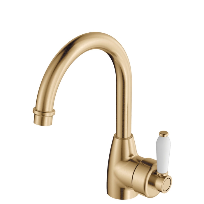 fienza Eleanor Gooseneck Basin Mixer Urban Brass / Ceramic