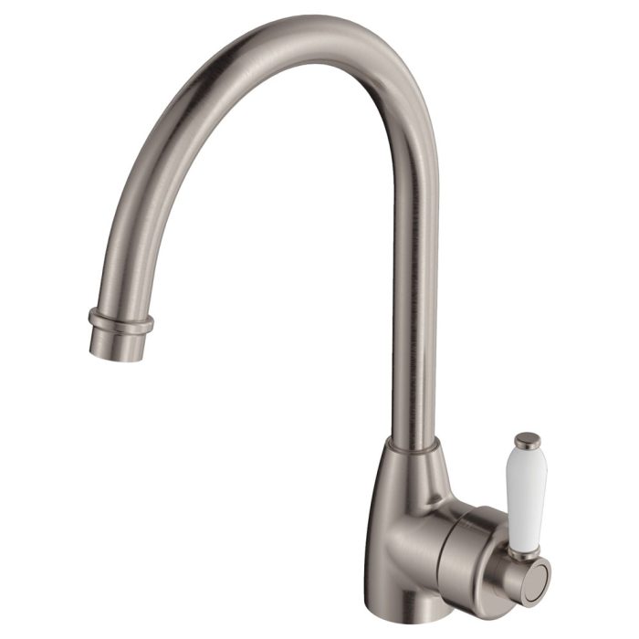 fienza Eleanor Gooseneck Sink Mixer Brushed Nickel / Ceramic