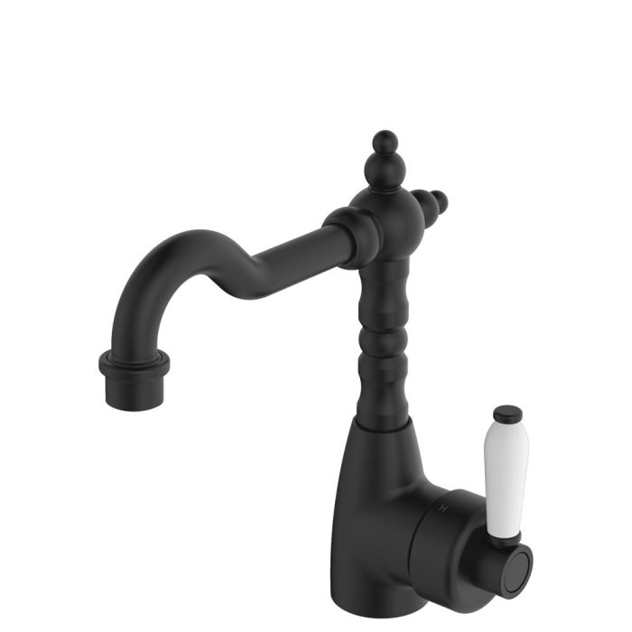 fienza Eleanor Shepherds Crook Basin Mixer Matte Black / Ceramic
