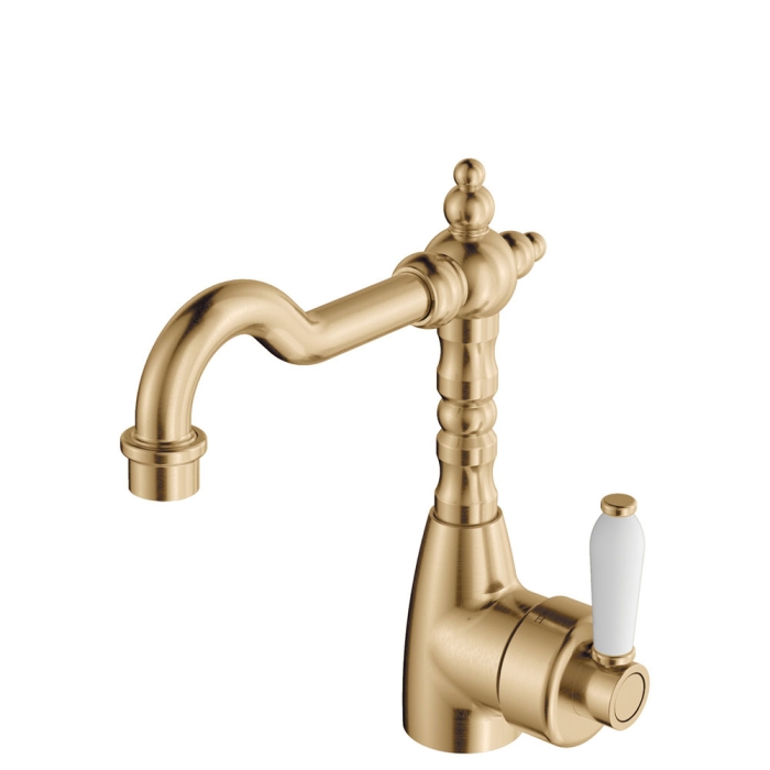 fienza Eleanor Shepherds Crook Basin Mixer Urban Brass / Ceramic