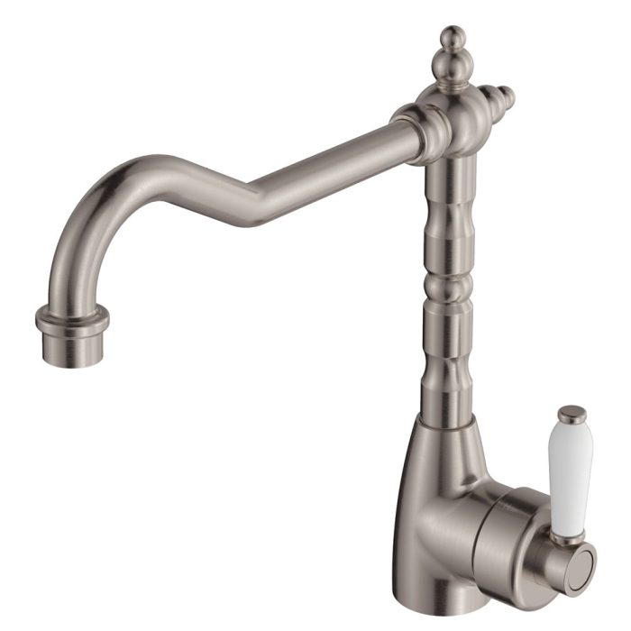 fienza Eleanor Shepherds Crook Sink Mixer Brushed Nickel / Ceramic