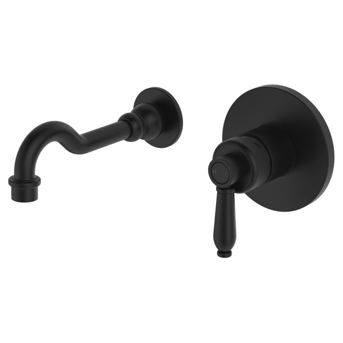 fienza Eleanor Wall Basin/Bath Mixer Set Matte Black / Matte Black