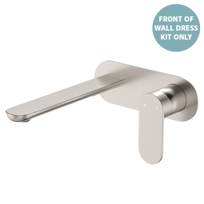 fienza Empire Slim Basin/Bath Wall Mixer Set Dress Kit Oval Plate 200mm Outlet Brushed Nickel