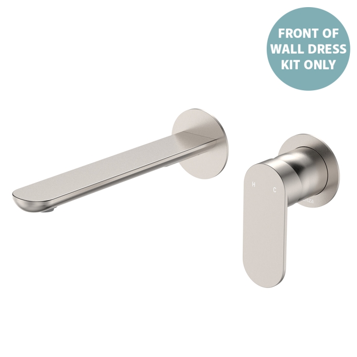 fienza Empire Slim Basin/Bath Wall Mixer Set Dress Kit Round Plates 200mm Outlet Brushed Nickel