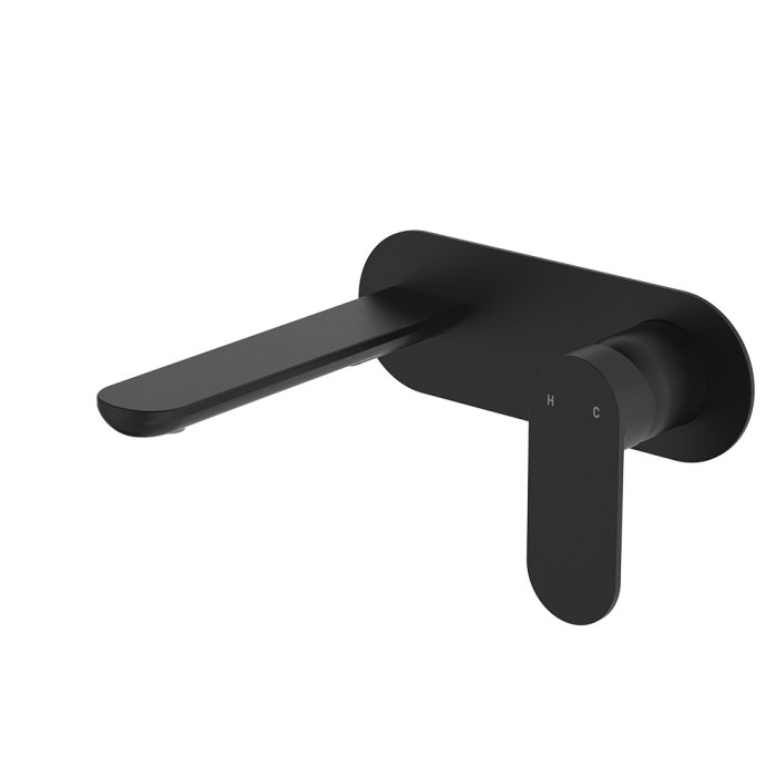 fienza Empire Slim Basin/Bath Wall Mixer Set Oval Plate 160mm Outlet Matte Black