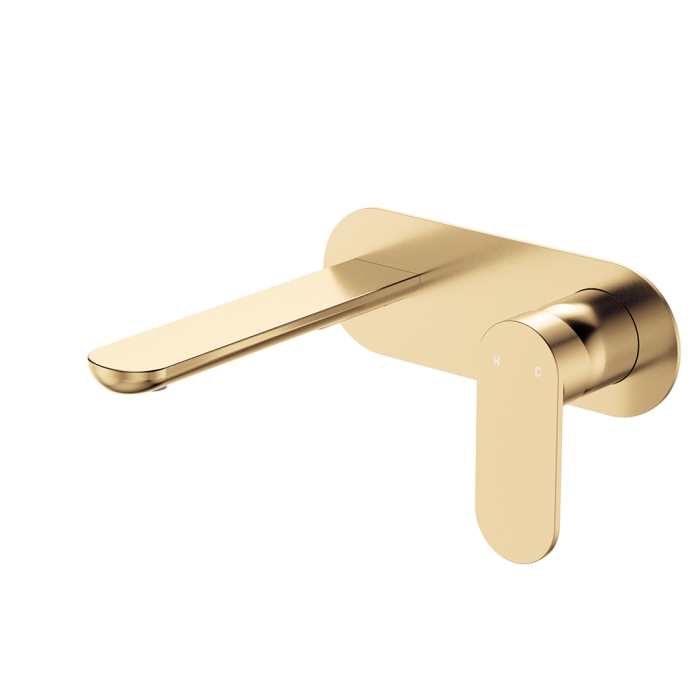 fienza Empire Slim Basin/Bath Wall Mixer Set Oval Plate 160mm Outlet Urban Brass